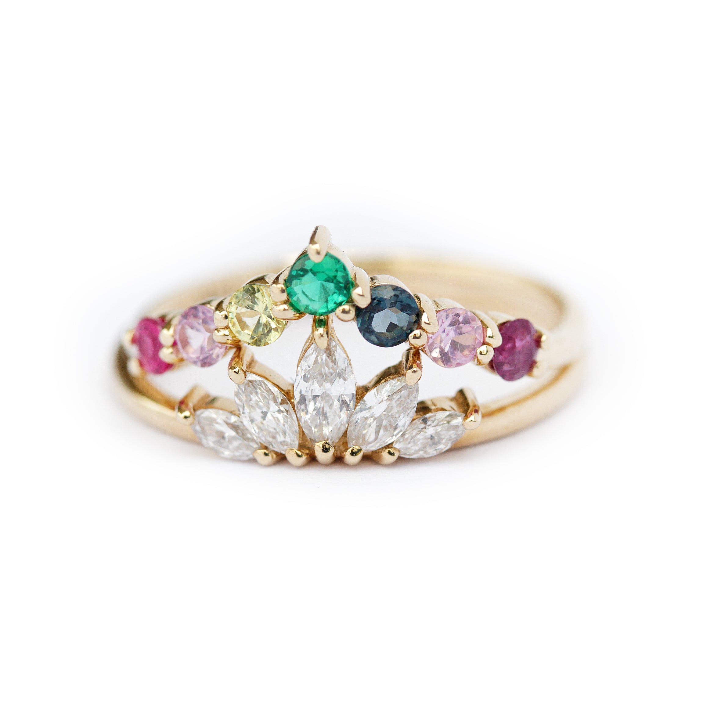 Multicolored Gemstone Rainbow V Ring