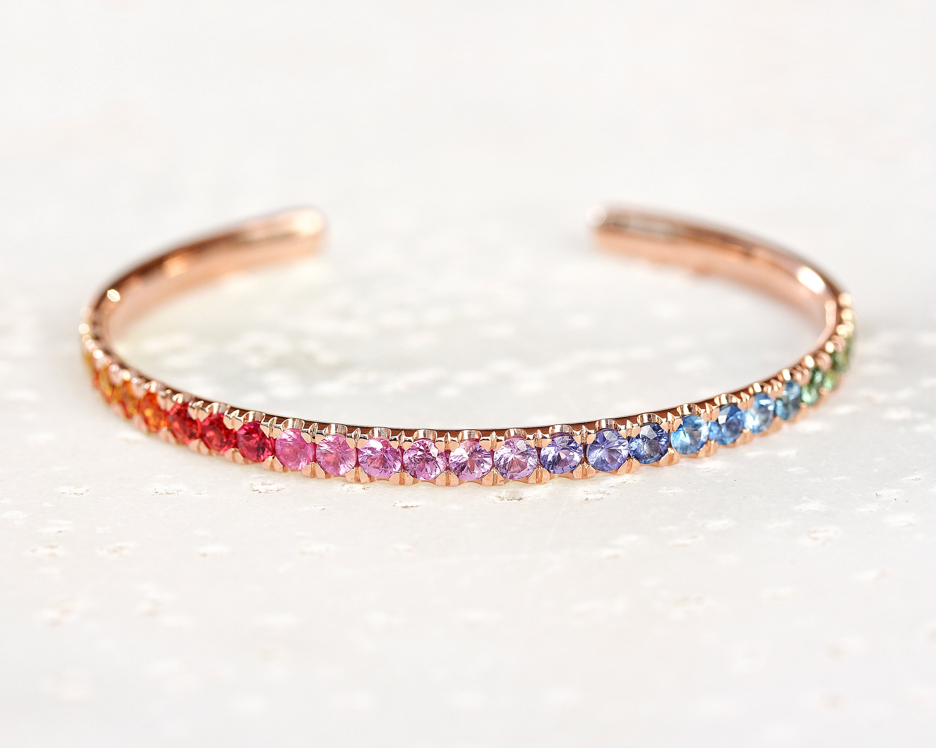 Rainbow cuff Bangle natural sapphire Bracelet - sillyshinydiamonds