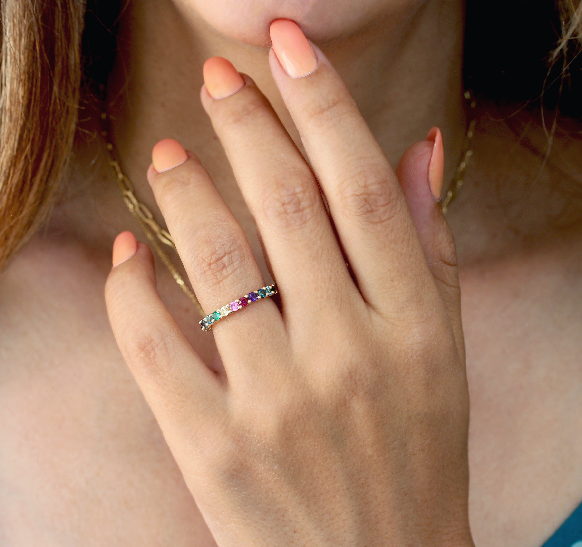 Multicolored Gemstone Unique Rainbow Ring