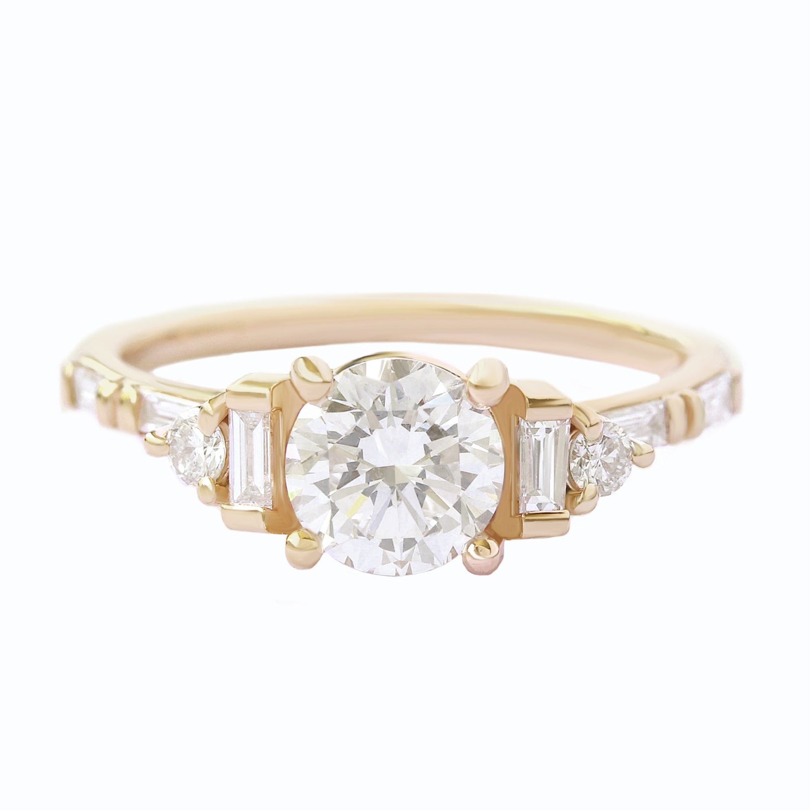 Round and Baguette Diamonds Cluster Engagement Ring - Alana