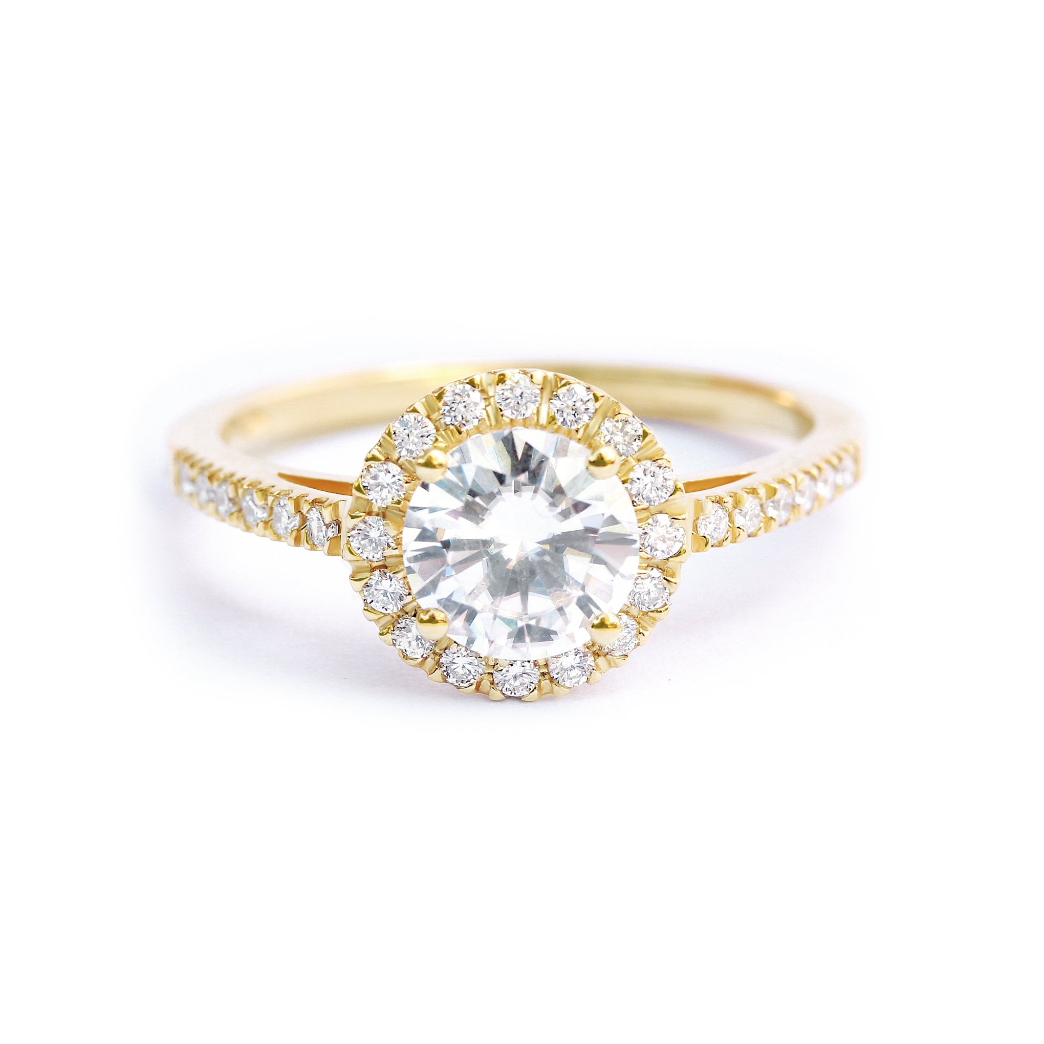 Round Diamond Halo Engagement Ring With Nesting Sideband, Bridal Two Ring Set - Lady & Billy