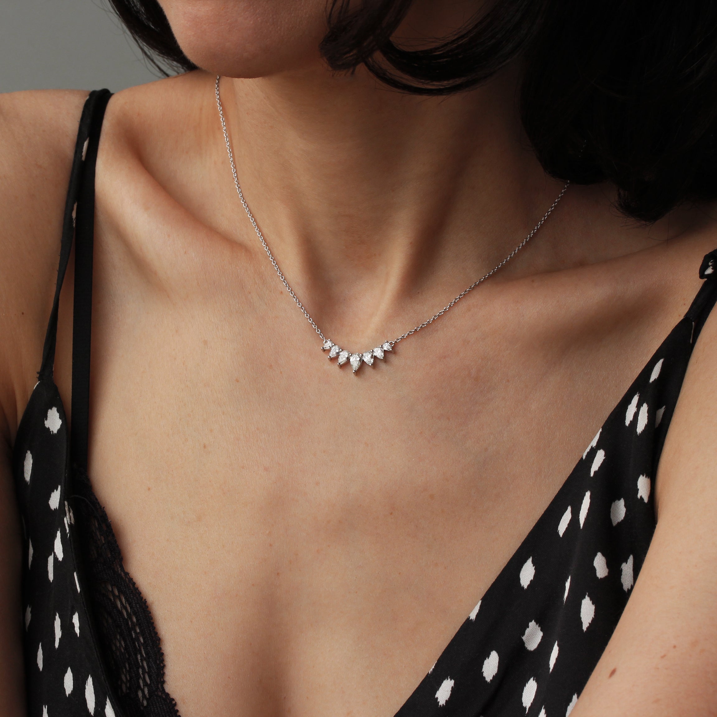 Seven of Wands - Seven Pear Diamond Necklace - sillyshinydiamonds
