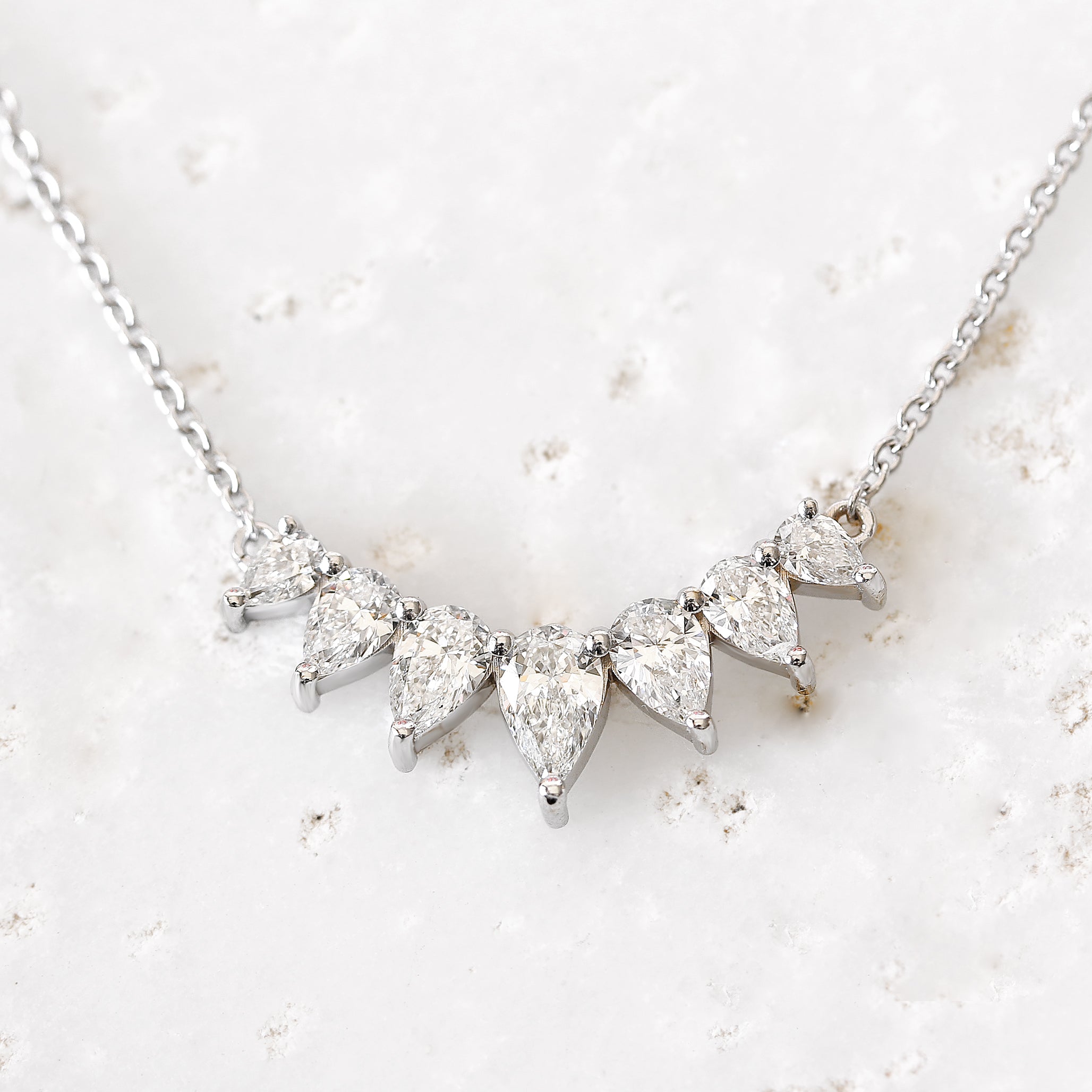 Seven of Wands - Seven Pear Diamond Necklace - sillyshinydiamonds