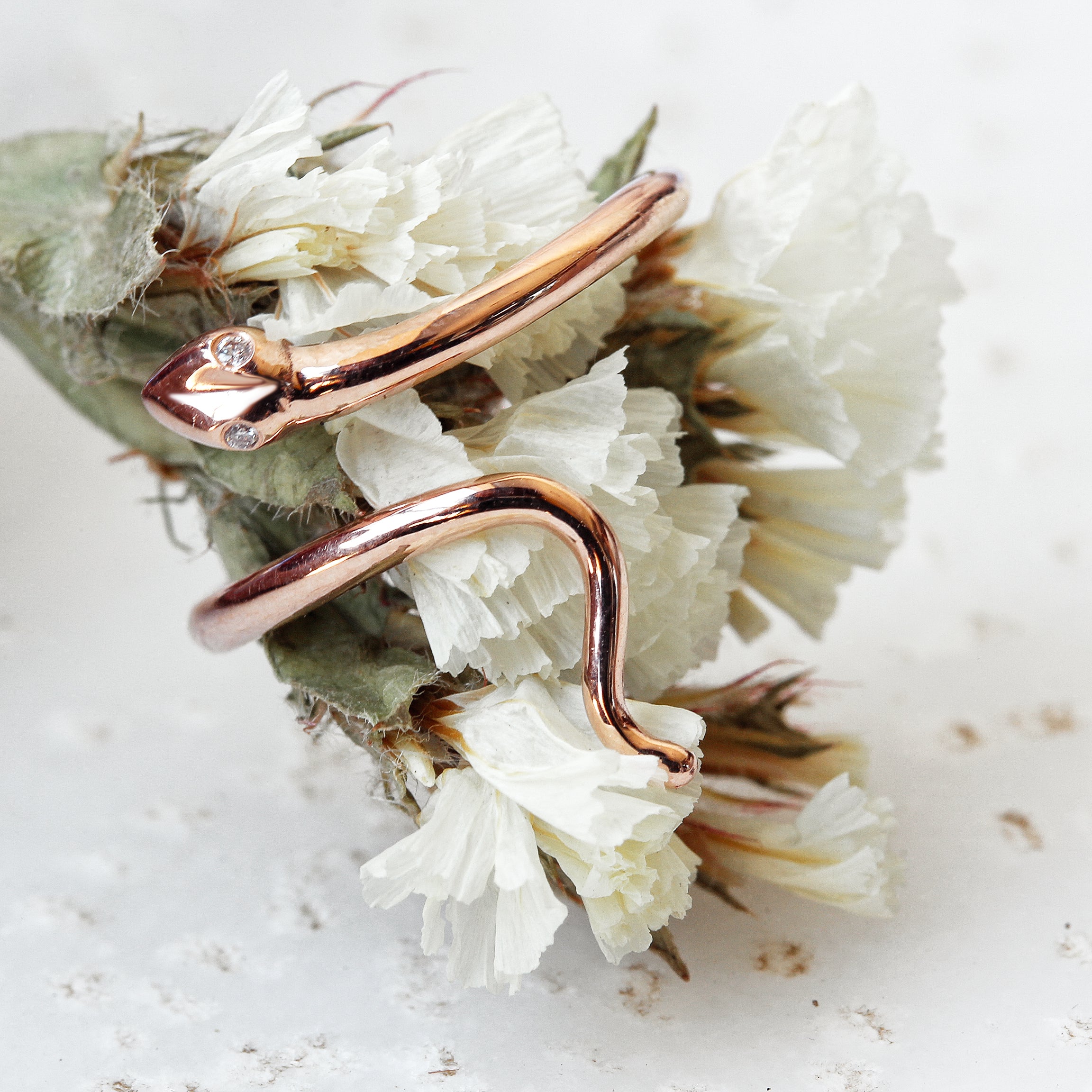Unique Snake with diamond eyes ring - sillyshinydiamonds