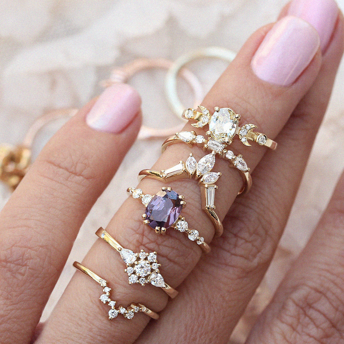 Diamond curved nesting ring , side wedding band - sparkticles - sillyshinydiamonds