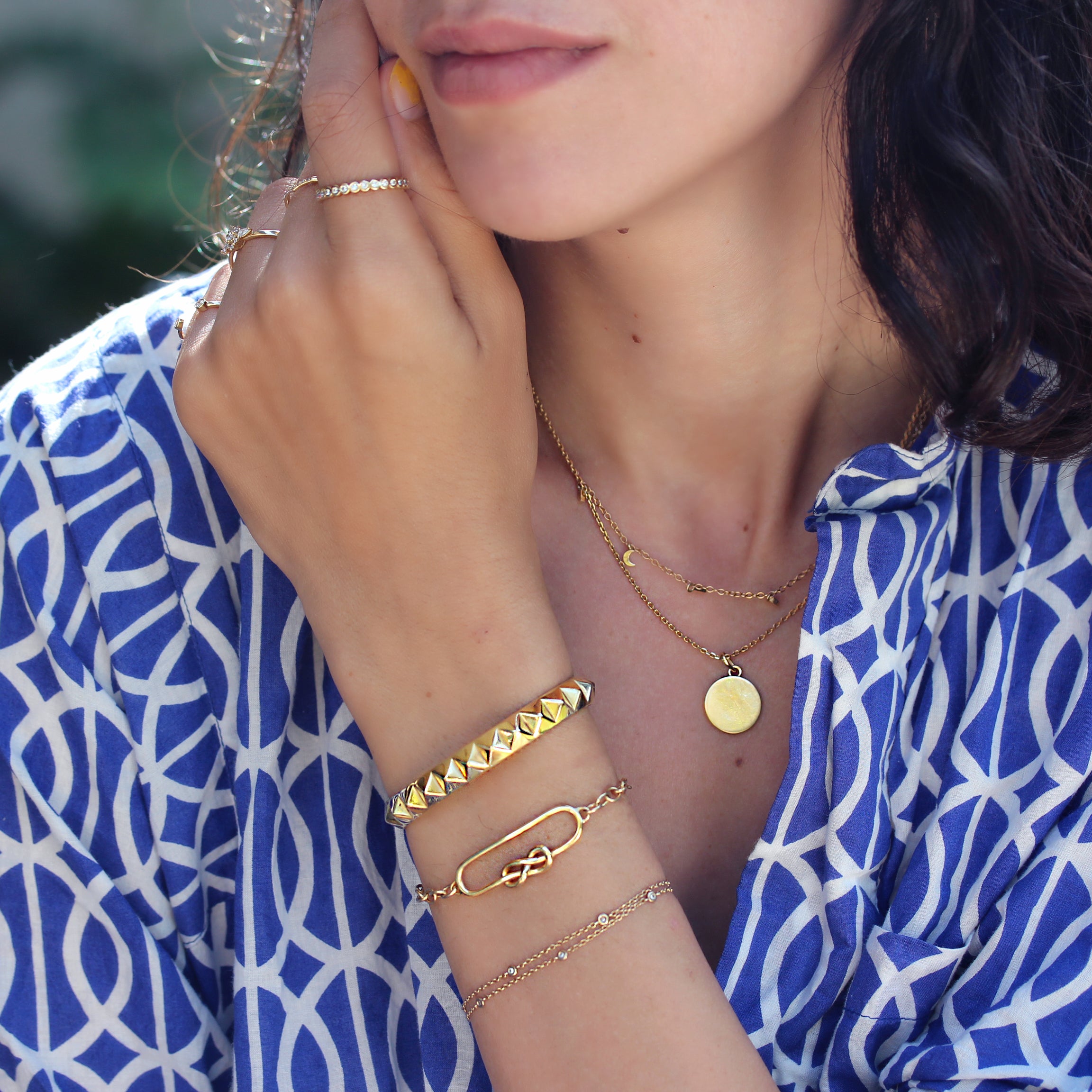 Pyramid Gold Cuff Bangle
