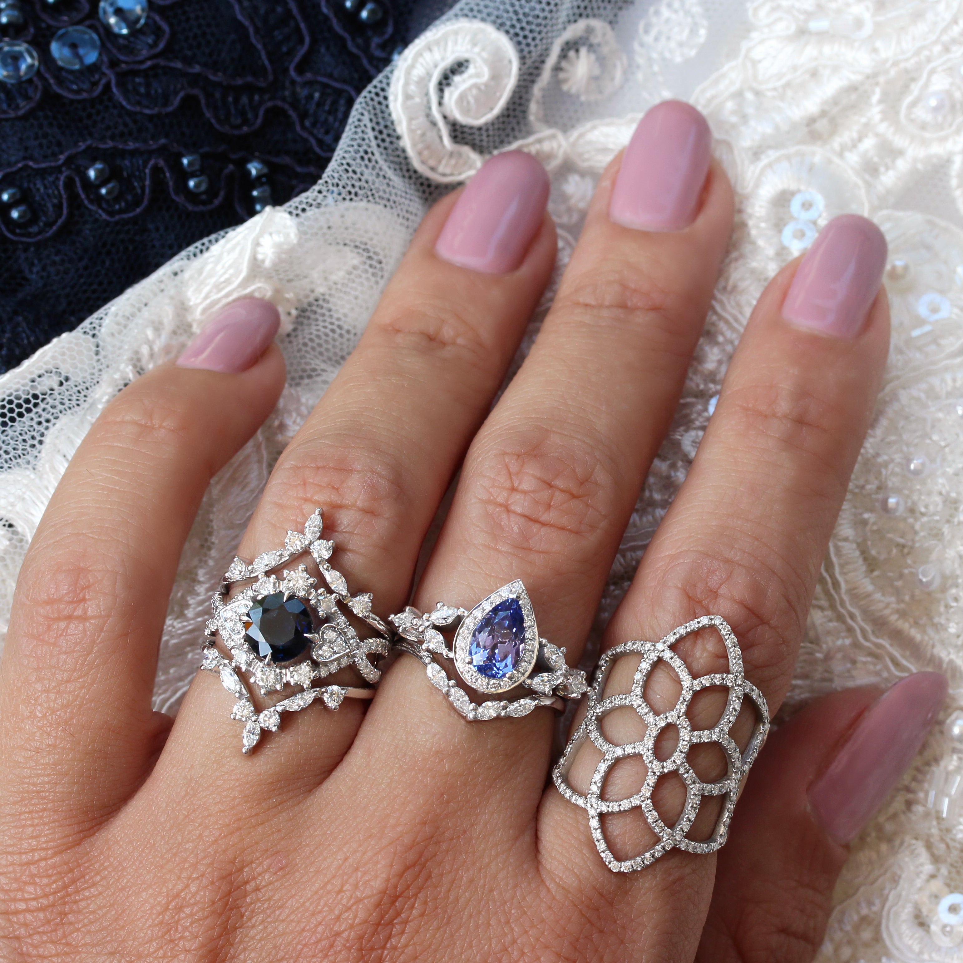 Pear Tanzanite & Diamonds Unique Engagement Ring Set - Muse - sillyshinydiamonds