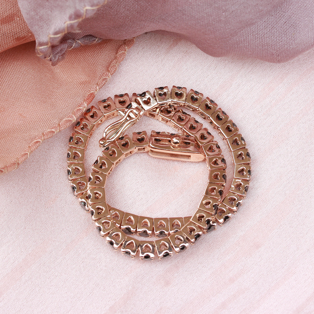 Bracelet Tennis Diamants Noirs 4.80 Carats - Or Rose 18 Carats, 8.5g, 21cm - Neuf