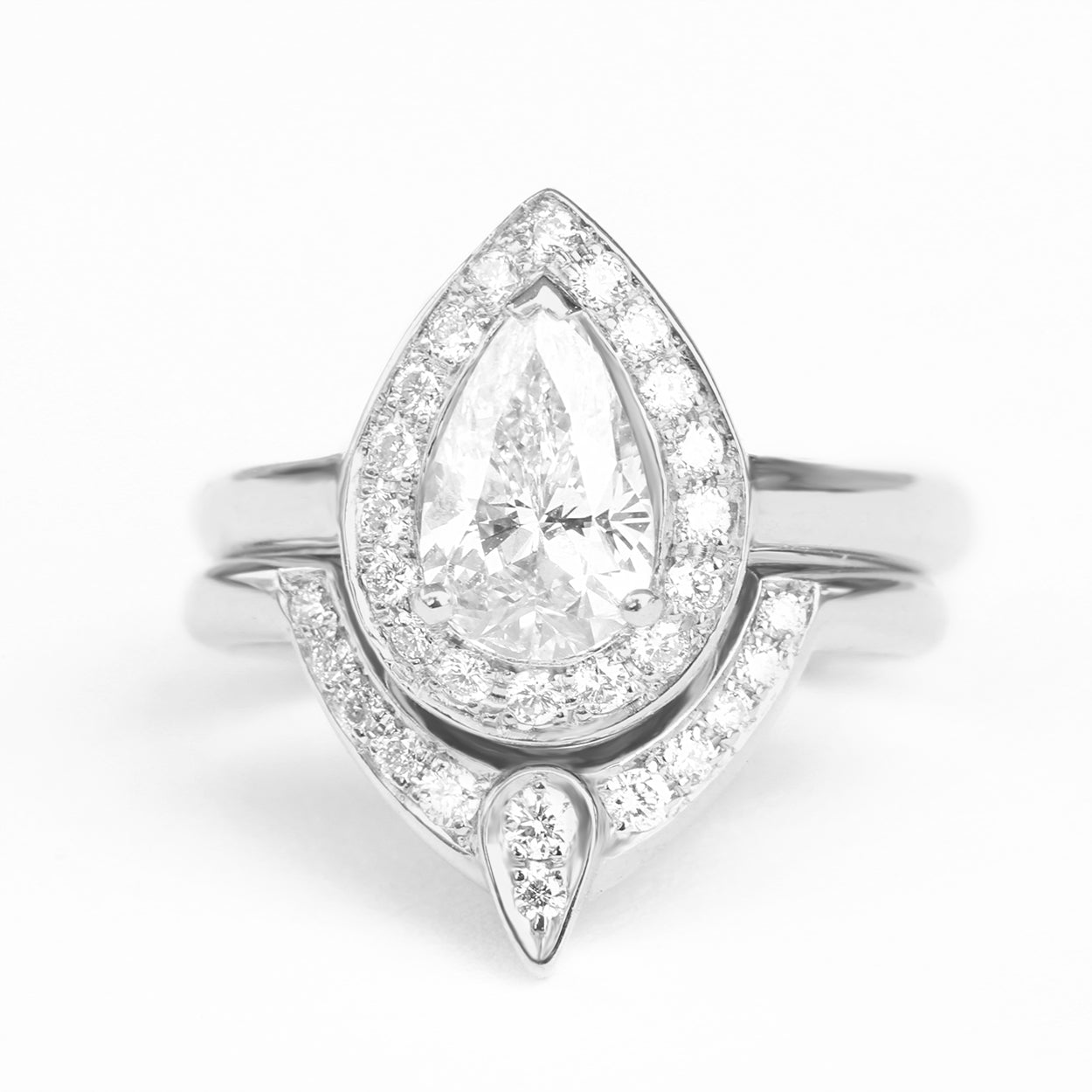 Pear 1.0ct Engagement & Wedding, The 3rd Eye Ring Bridal Set - sillyshinydiamonds