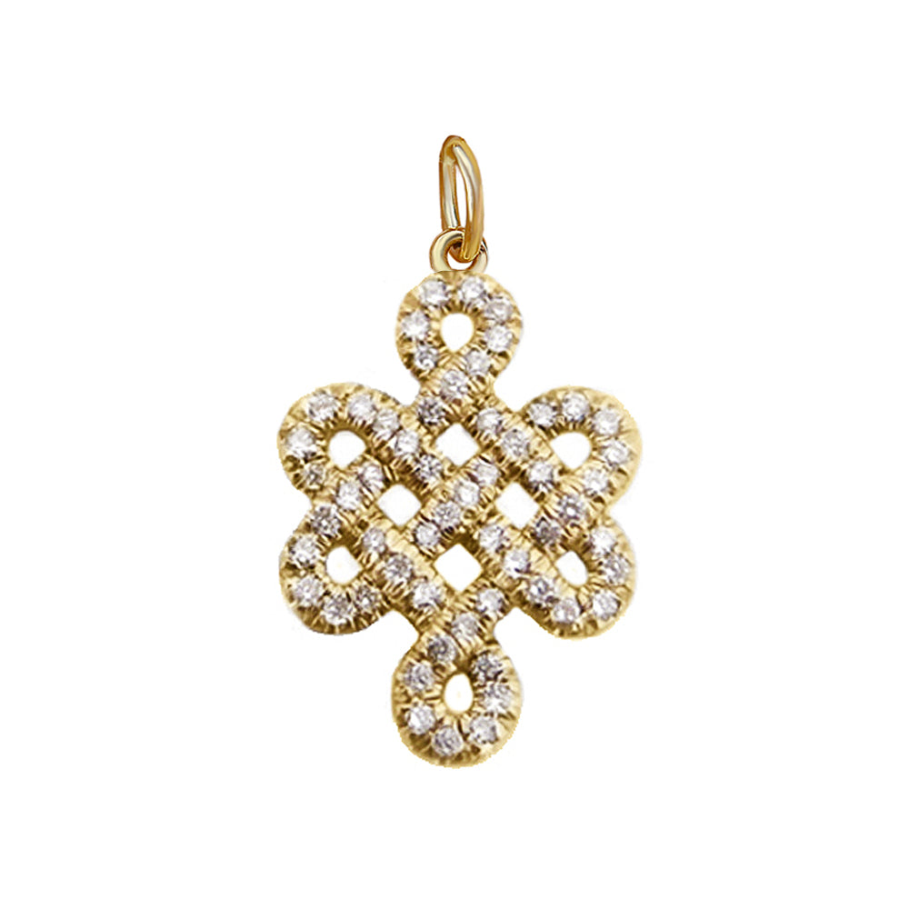 Endless Love Knot Diamond Pendant Necklace - Tibetan Symbol , yellow gold