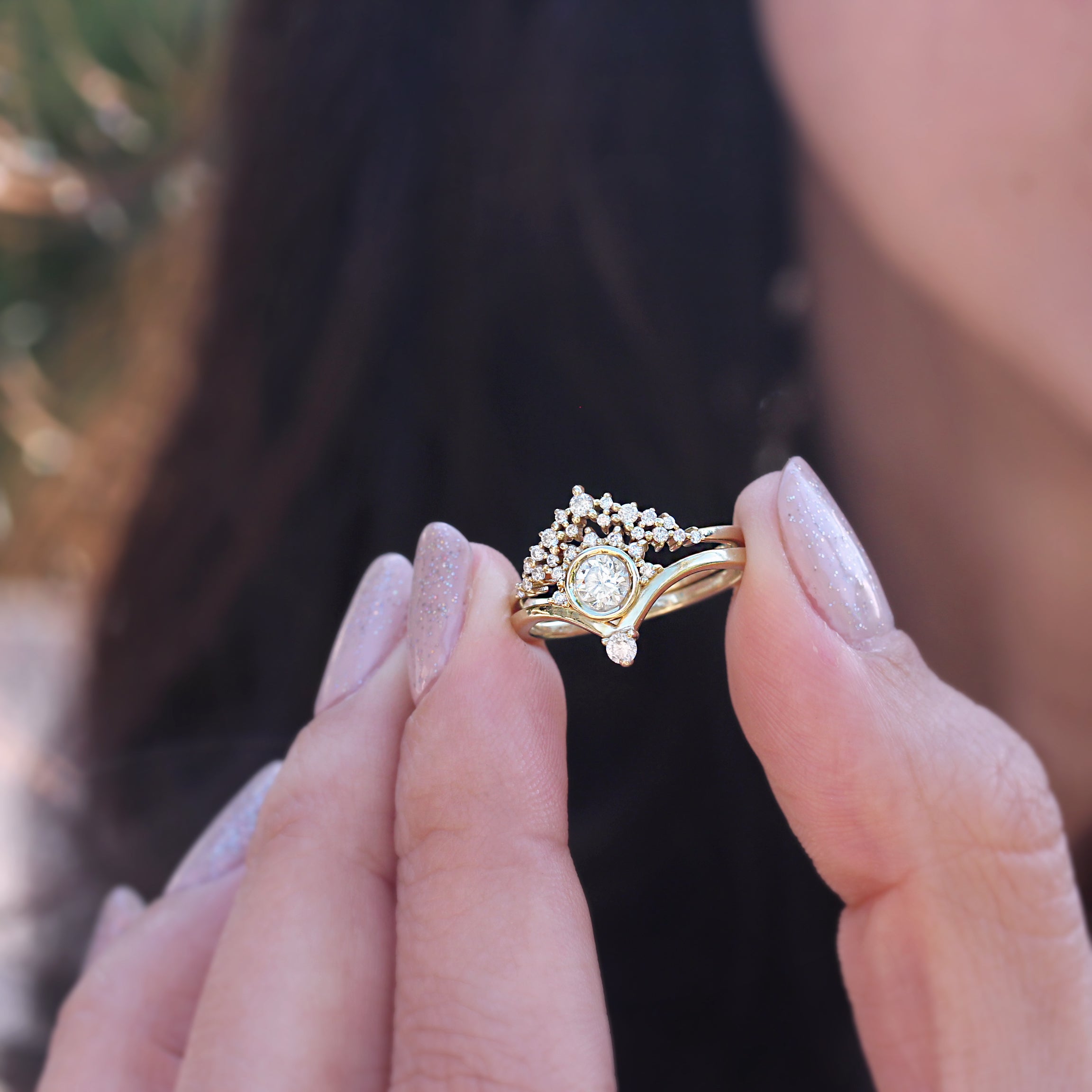 טבעת קינון שברון יהלום, רצועת נישואין צדדית - Diamond Dust 2 ♥