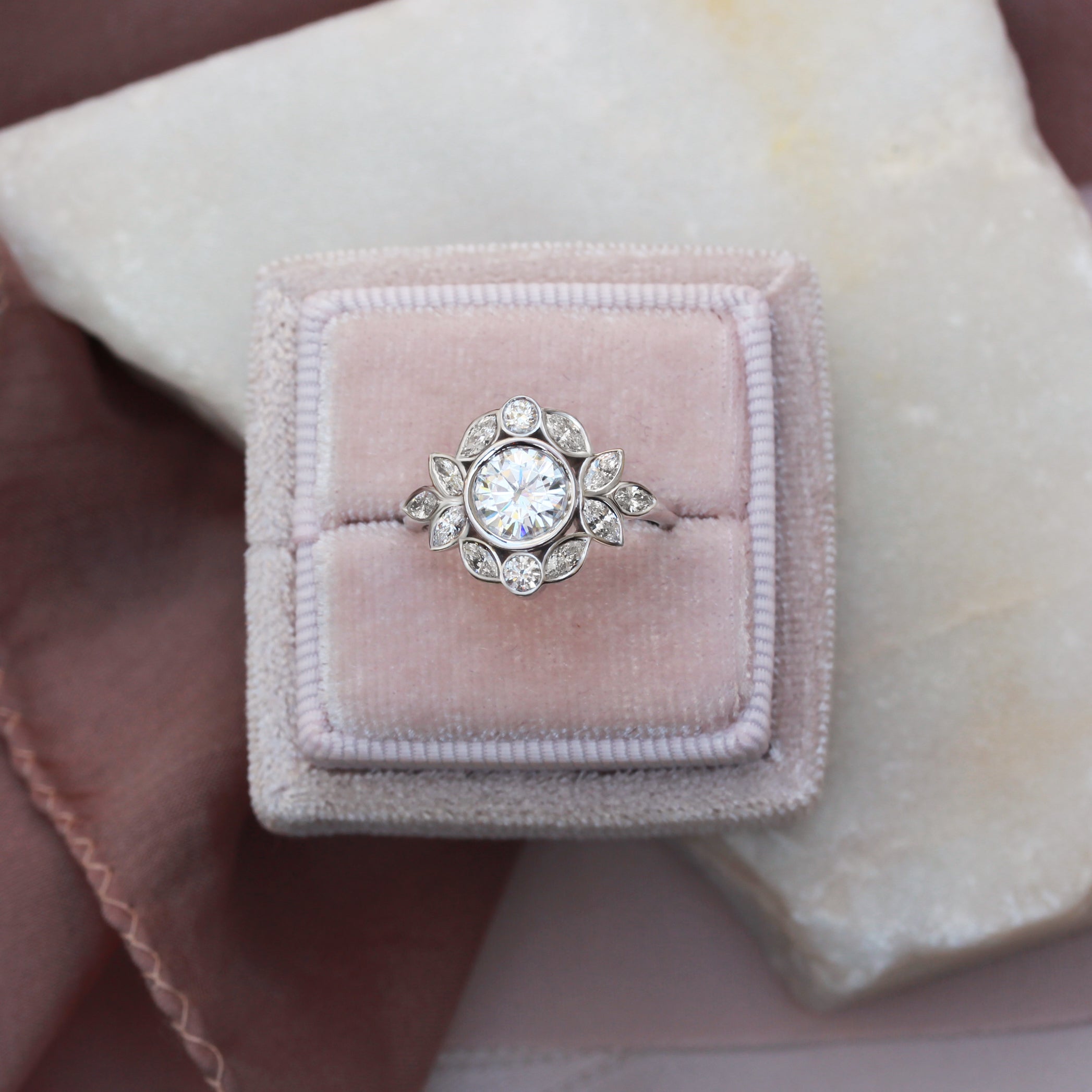 Bezel Diamond Flower Engagement Ring "Lily Emma" ♥