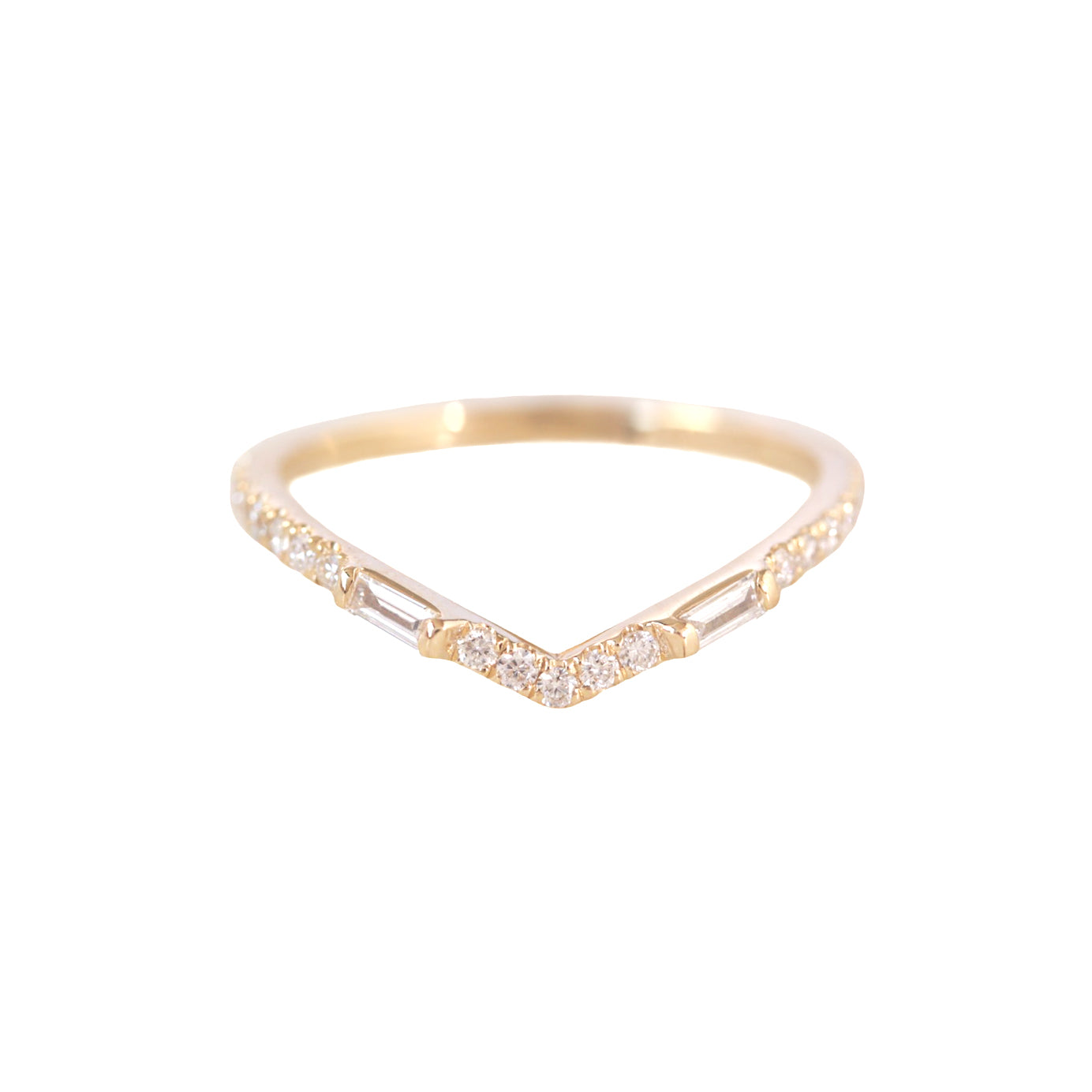 V Baguette & Round Diamonds Wedding Ring