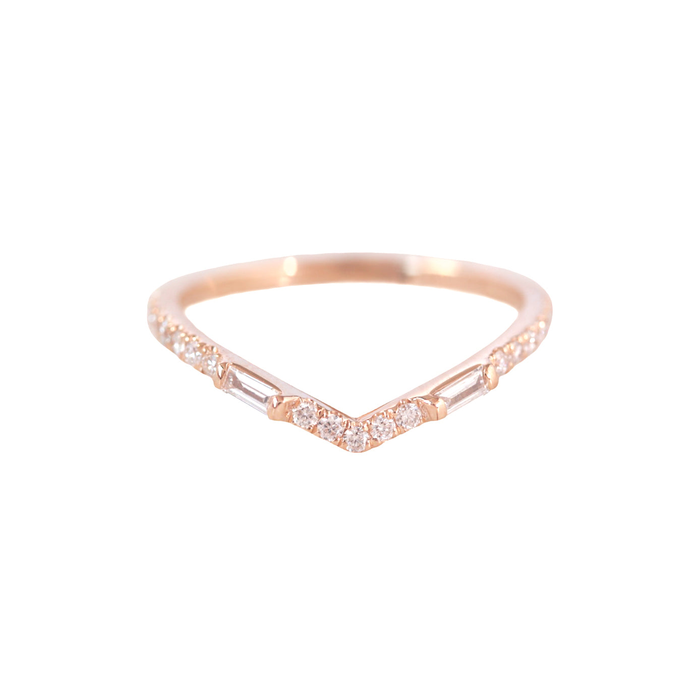 V Baguette & Round Diamonds Wedding Ring