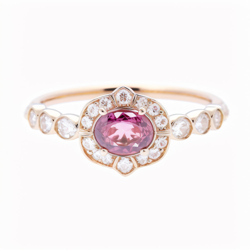 Oval Garnet & Diamonds Birthstone Ring, Marigold ♥
