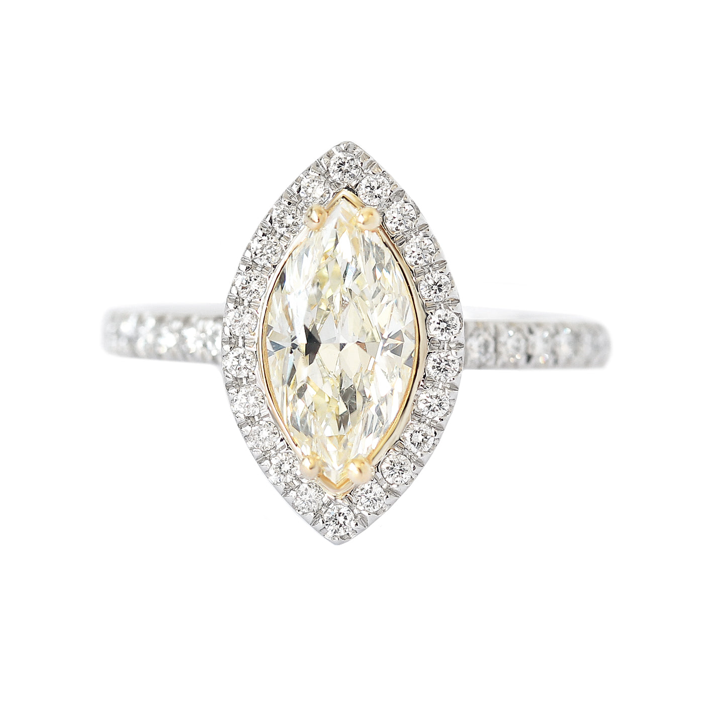 Marquise Yellow Halo Diamond Wedding Two Ring Set - Daisy & Stardust ♥