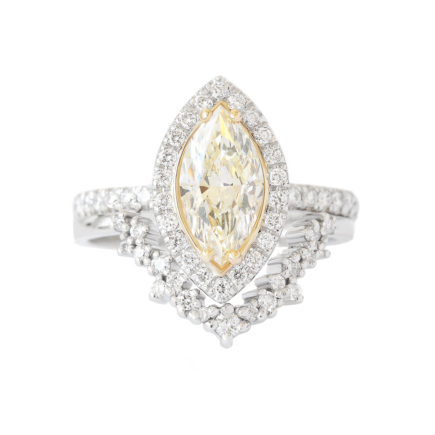 Marquise Yellow Halo Diamond Wedding Two Ring Set - Daisy & Stardust ♥