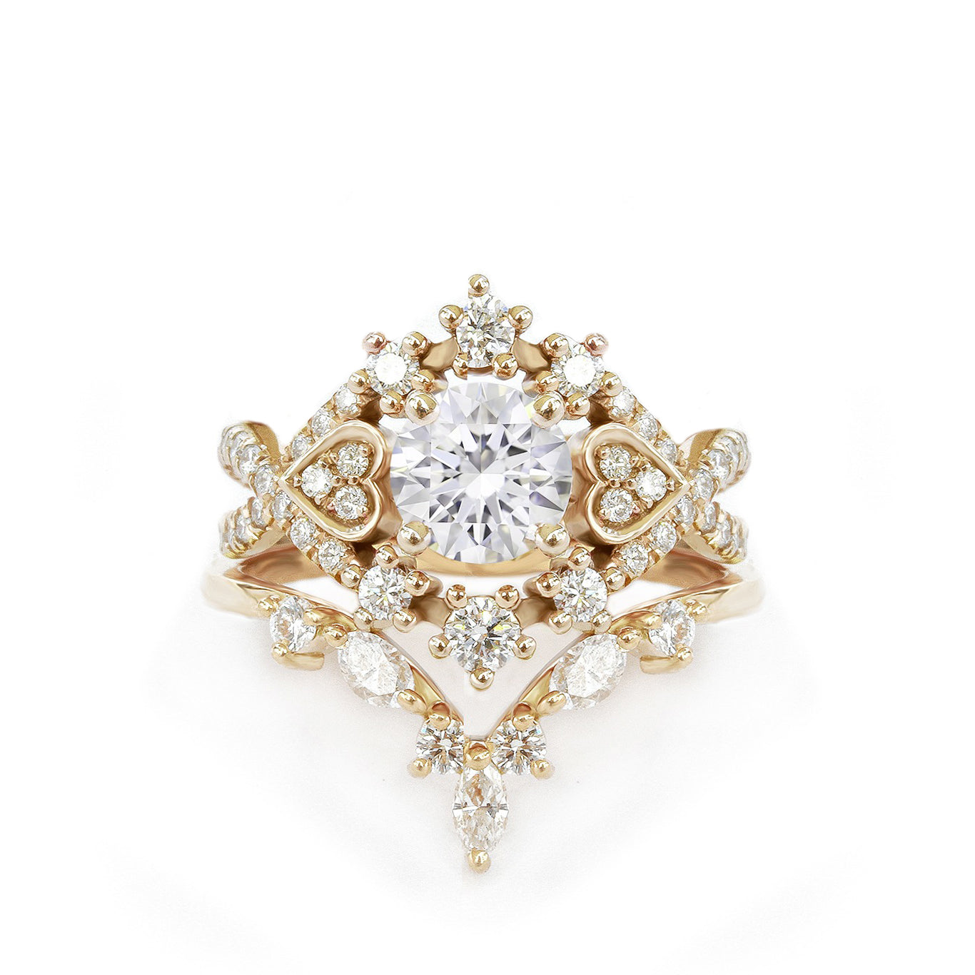 Starts & Heart Unique Diamond Halo Engagement, Bridal Rings Set "Destiny" & "Hermes" ♥