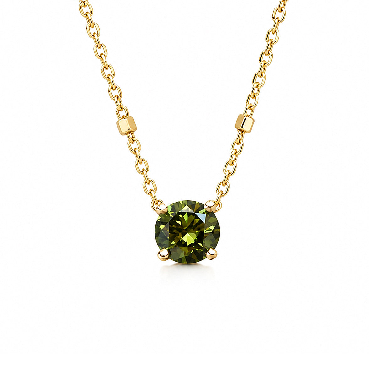 0.30CT Green Lab Diamond Round Beads Chain Necklace, charm, pendant, necklace, green, green lab diamond, round