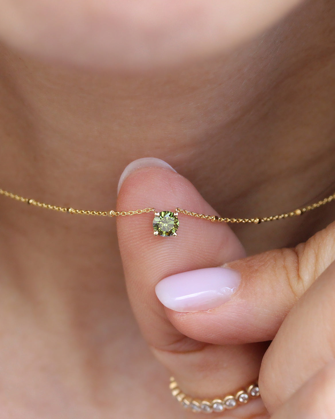 0.30CT Green Lab Diamond Round Beads Chain Necklace, charm, pendant, necklace, green, green lab diamond, round