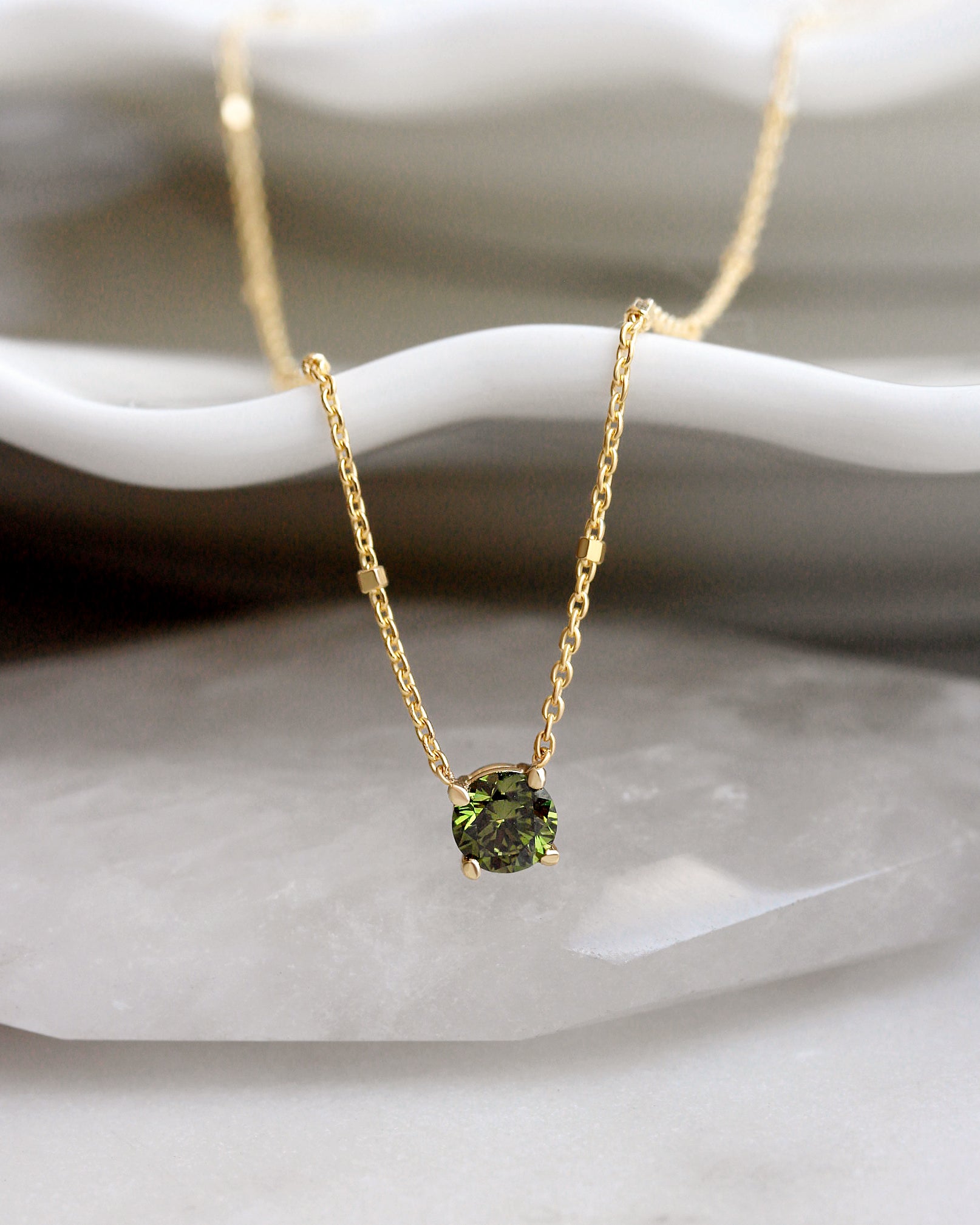 0.30CT Green Lab Diamond Round Beads Chain Necklace, charm, pendant, necklace, green, green lab diamond, round