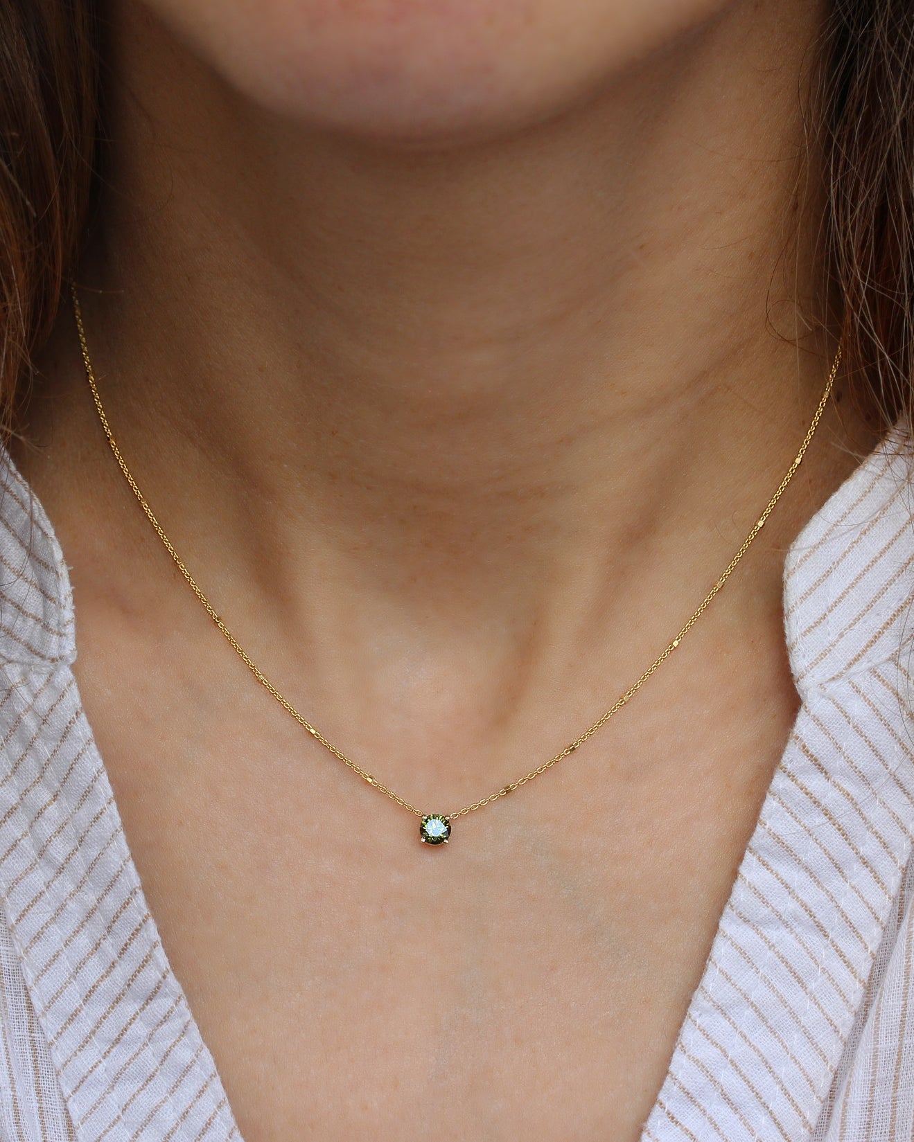0.30CT Green Lab Diamond Round Beads Chain Necklace, charm, pendant, necklace, green, green lab diamond, round