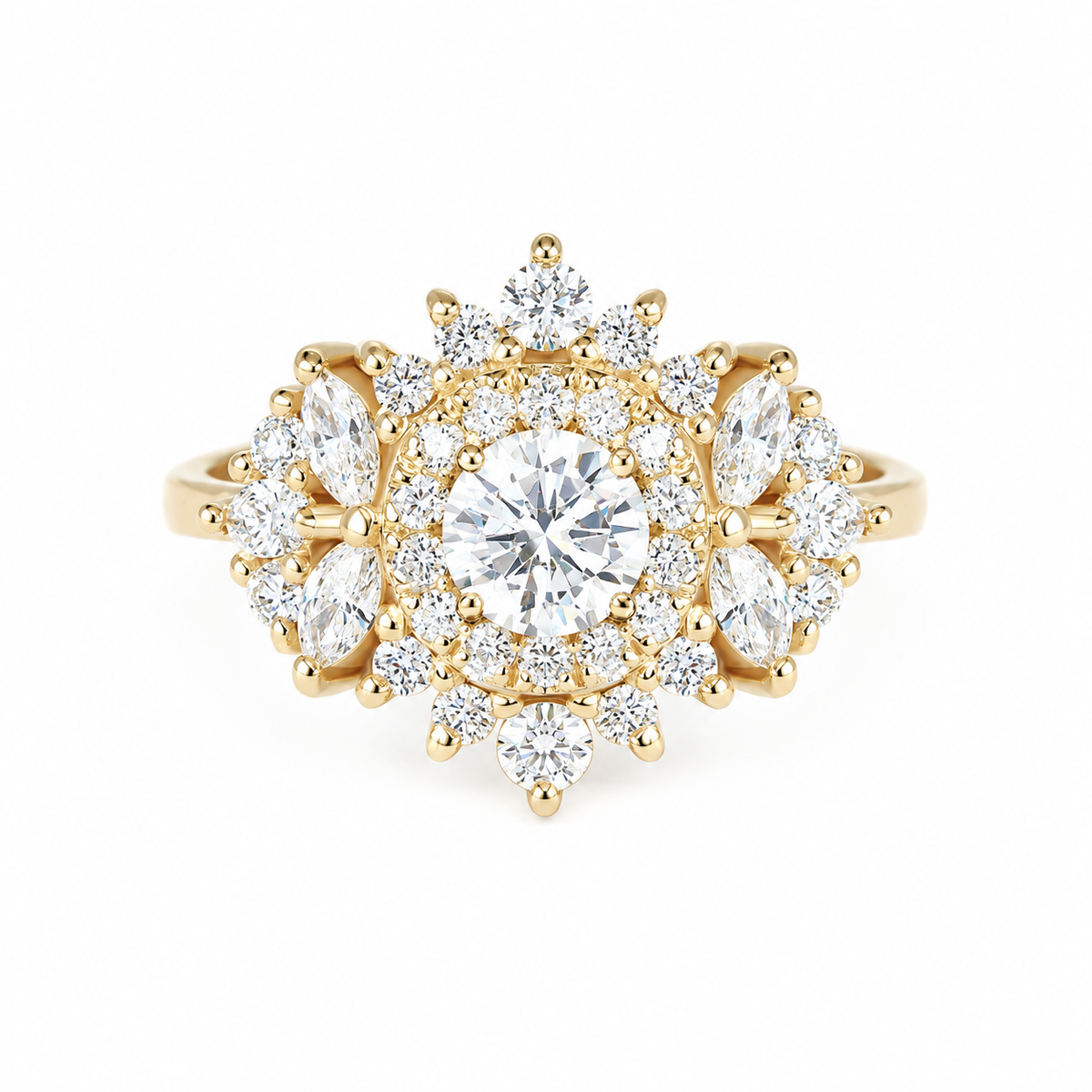Small Double Halo Round Diamond Unique Engagement Ring, "Monaco"