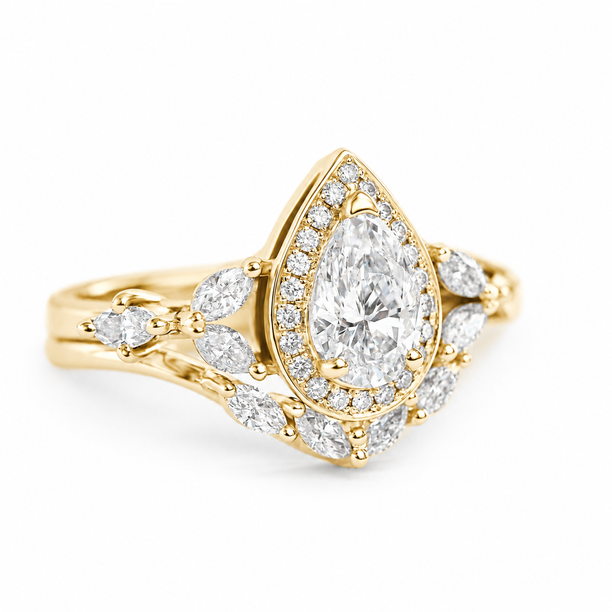 Unique Pear Diamond Engagement Two Rings Set "Muse"