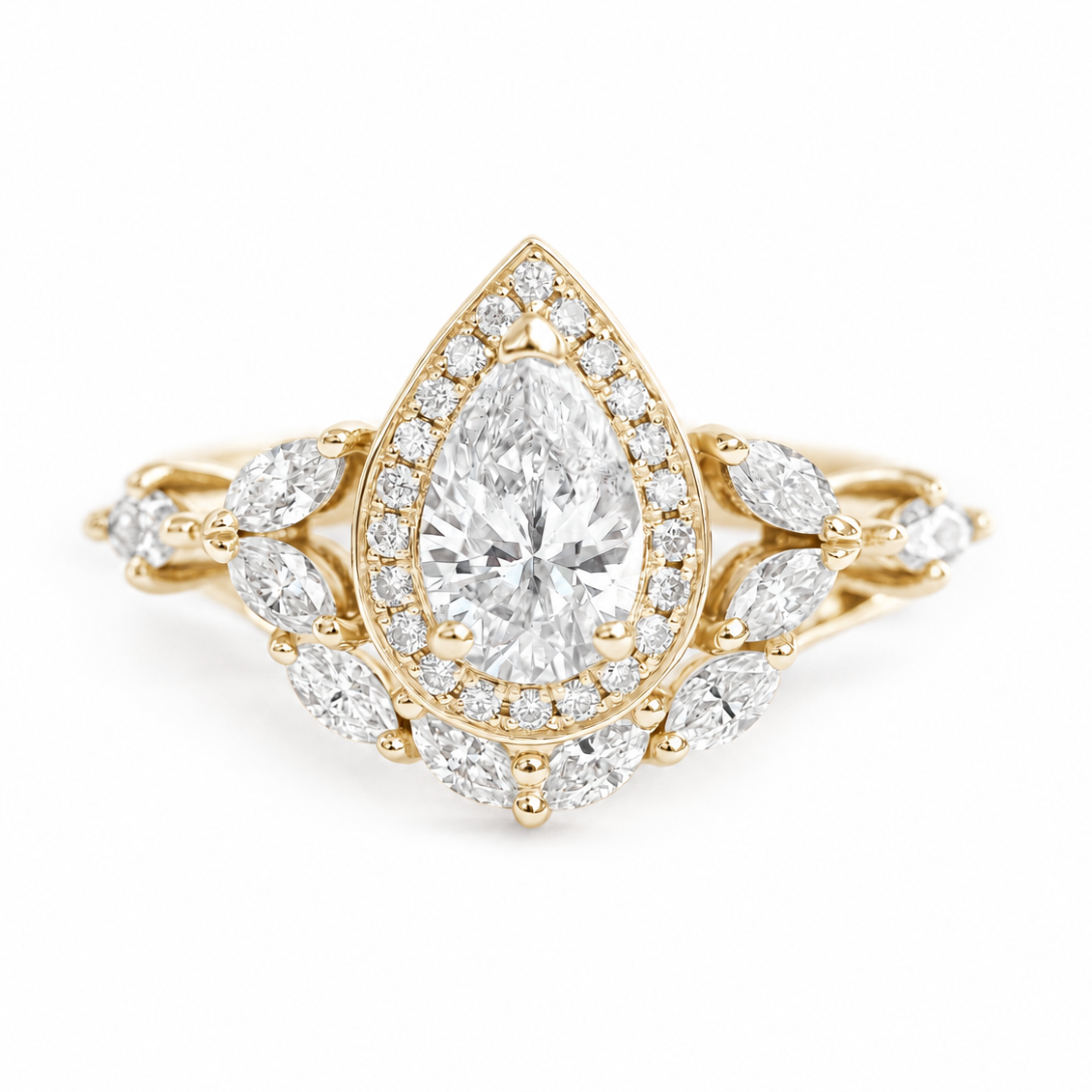 Unique Pear Diamond Engagement Two Rings Set "Muse"