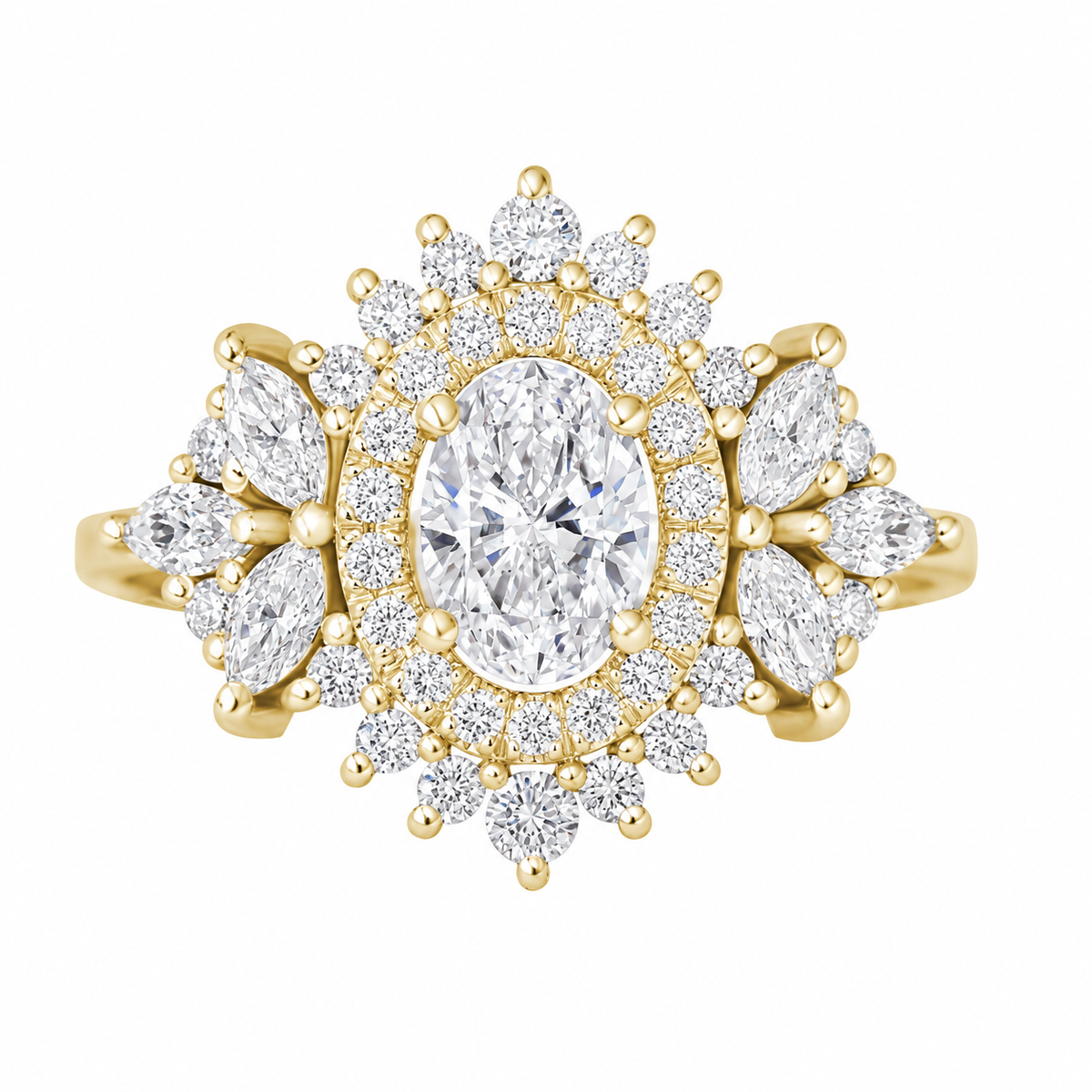 Oval Diamond Double Halo Engagement Ring , Monaco
