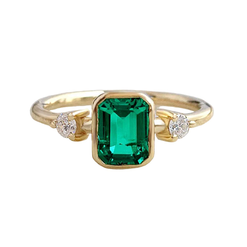 1.50CT Lab Grown Chatham Emerald Cut Diamond Ring in 14K Gold, lab grown emerald, chatam emerlad, gemstone ring, bezel setting