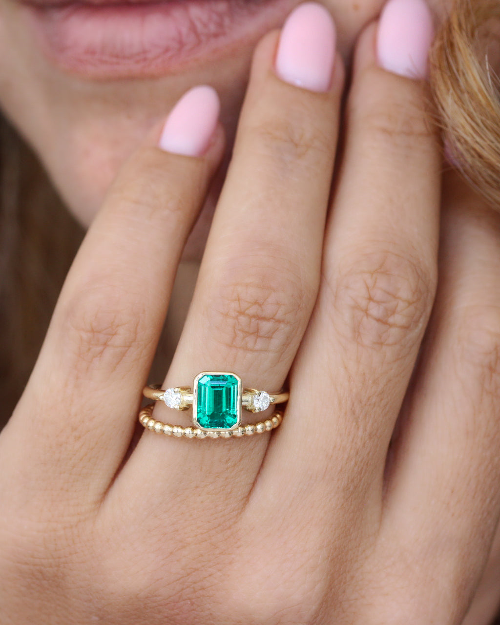 1.50CT Lab Grown Chatham Emerald Cut Diamond Ring in 14K Gold, lab grown emerald, chatam emerlad, gemstone ring, bezel setting