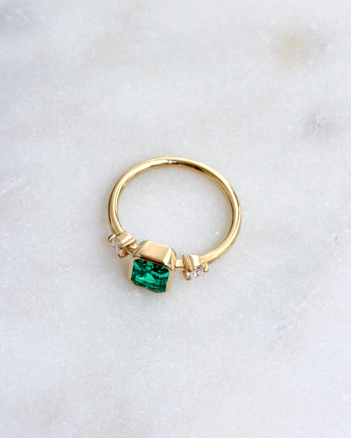 1.50CT Lab Grown Chatham Emerald Cut Diamond Ring in 14K Gold, lab grown emerald, chatam emerlad, gemstone ring, bezel setting
