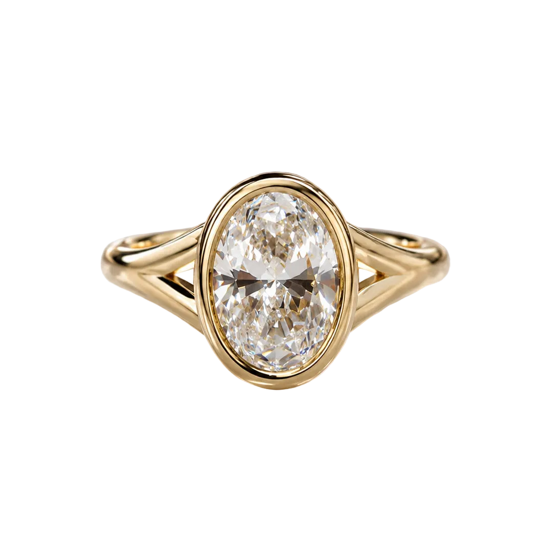 1.5CT Oval Lab Diamond Solitaire Engagement Ring, Bezel Set Split Shank, 1.5ct, oval, lab diamond, bezel set, solitaire, split shank.