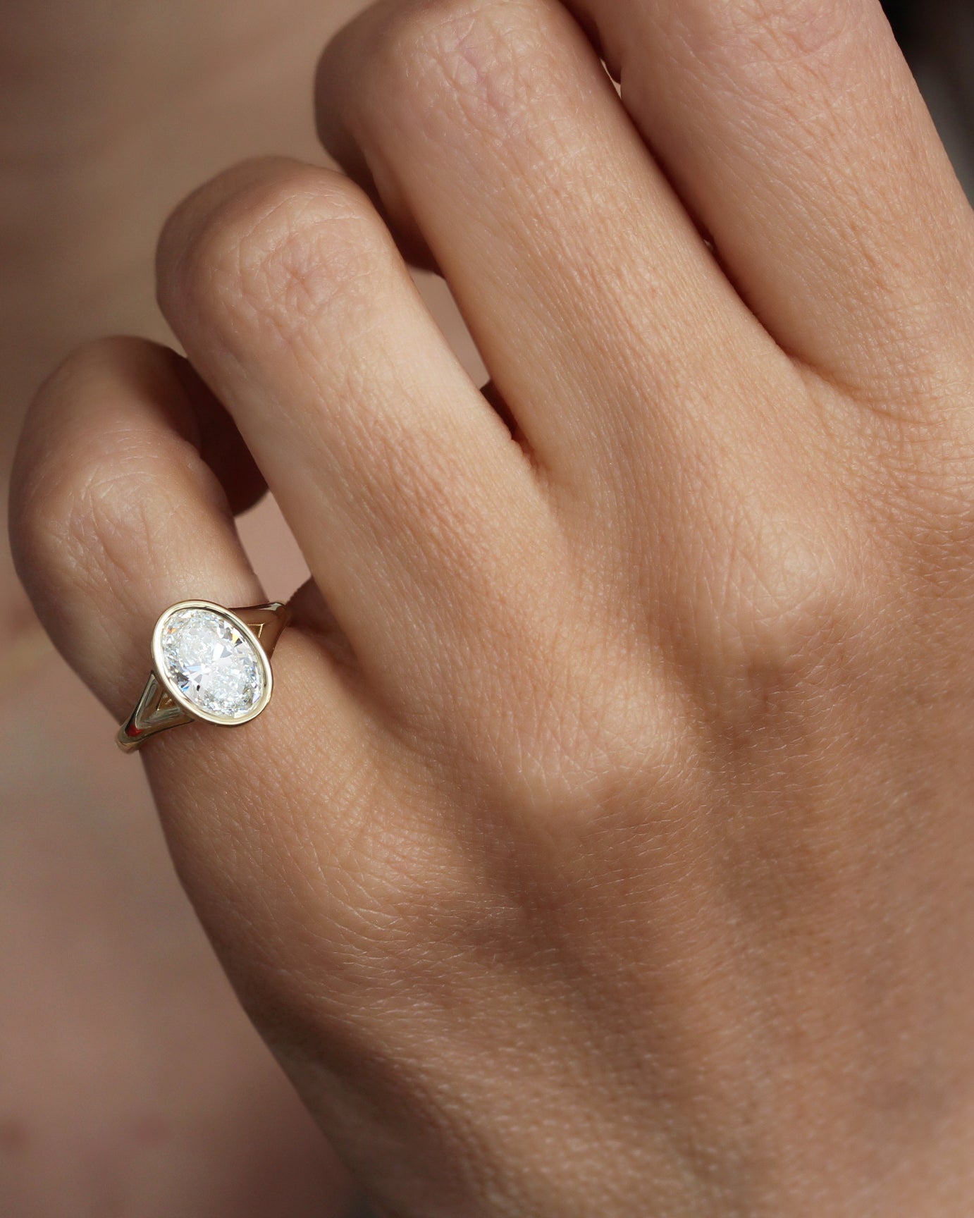 1.5CT Oval Lab Diamond Solitaire Engagement Ring, Bezel Set Split Shank, 1.5ct, oval, lab diamond, bezel set, solitaire, split shank.