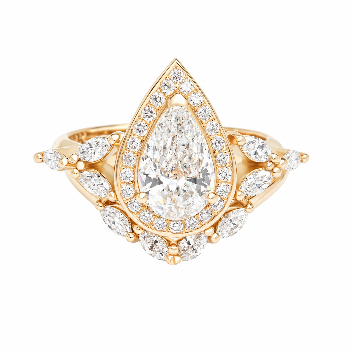 Unique Pear Diamond Engagement Two Rings Set "Muse"