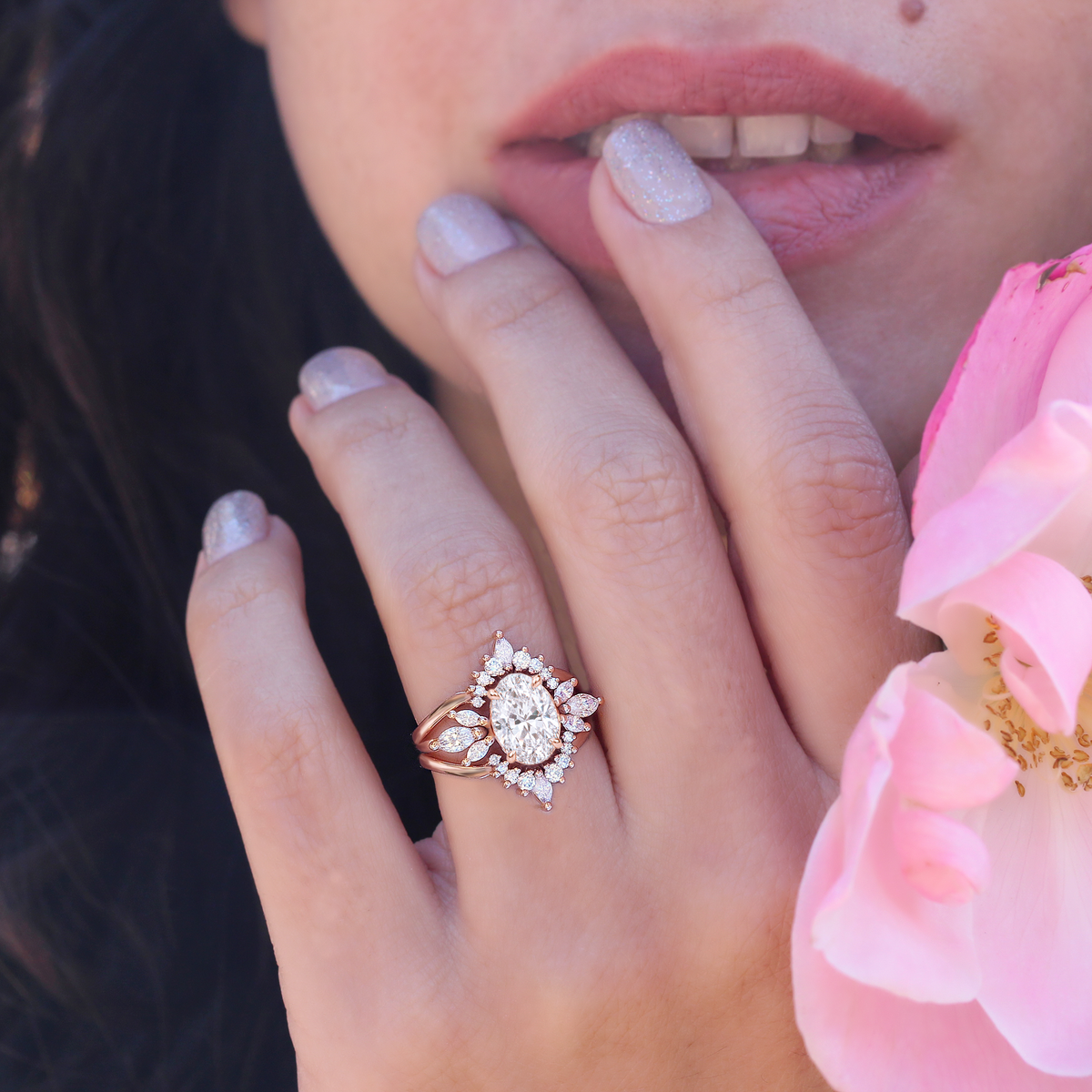 1.60CT Oval Diamond Unique Engagement Ring, Athena with Two Athena Armors. (Copy)