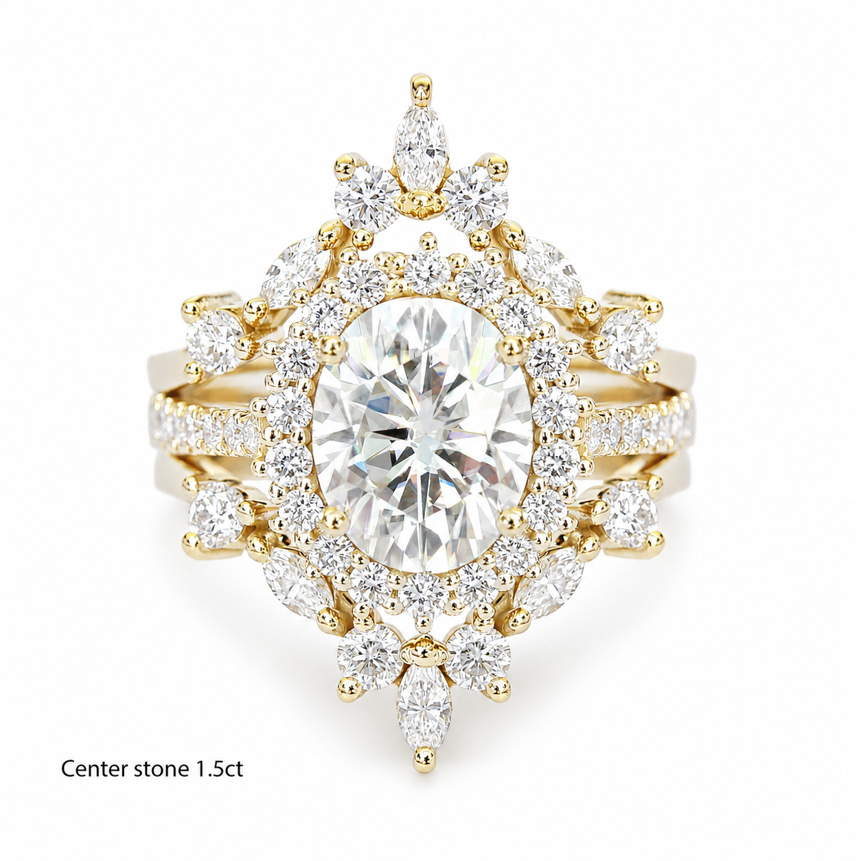 Oval Diamond Halo Engagement ring "Nia' & Two "Hermes" Nesting Bands Three Rings Set