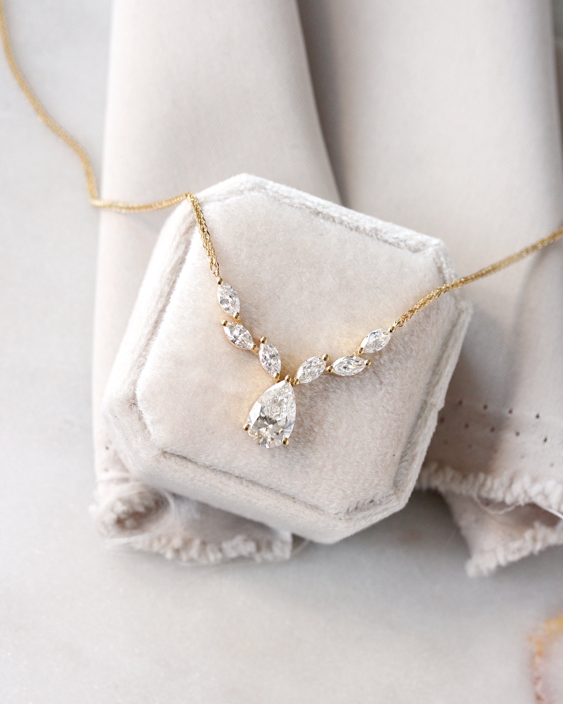 Lab Diamond Bridal Necklace – Pear & Marquise Cut Nature Inspired - Provence