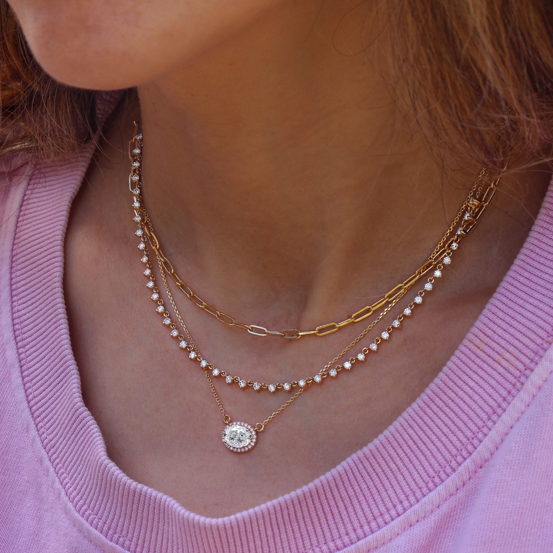 Floating Diamond Tennis Necklace yellow gold