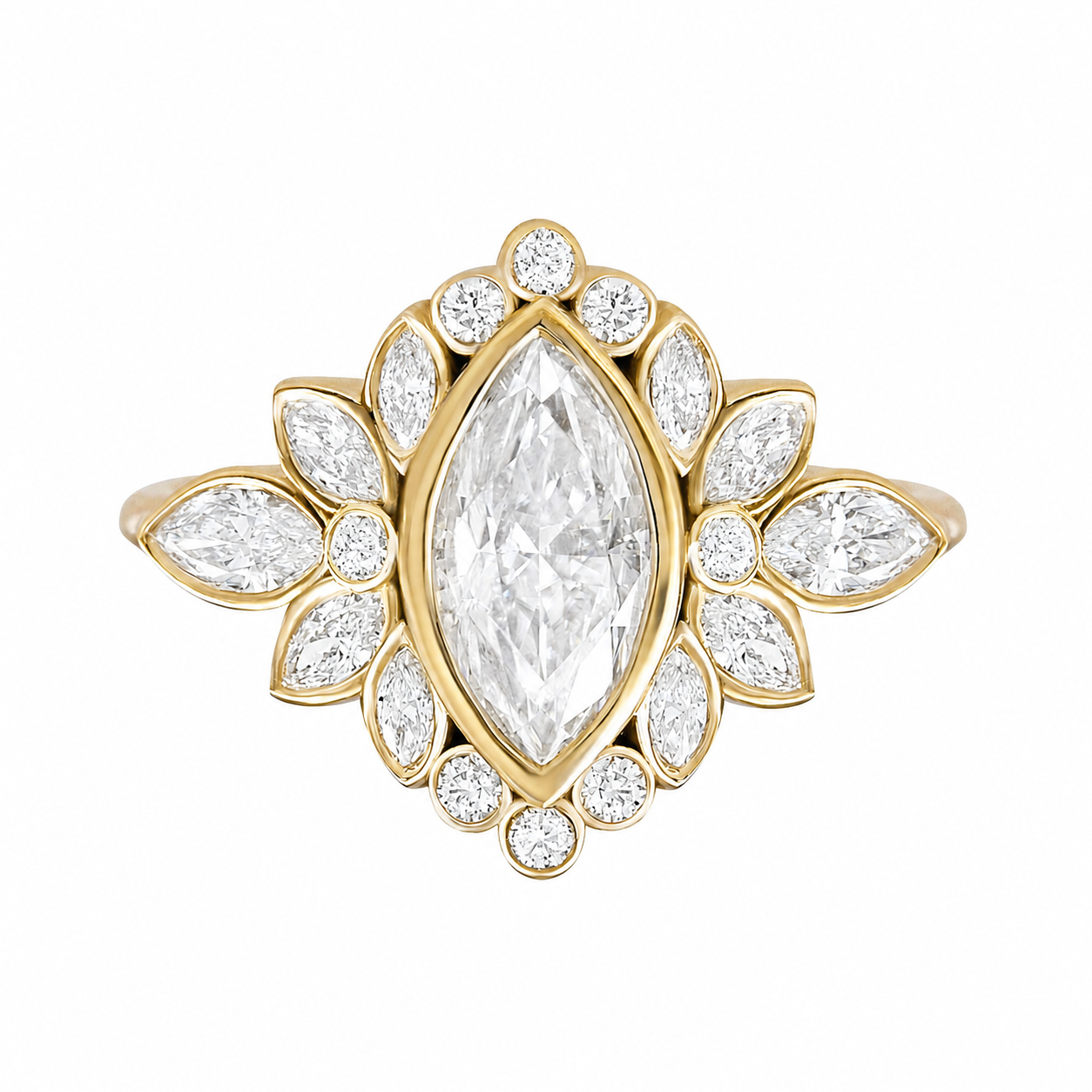 1CT Marquise Diamond Bezel Set Engagement Ring, Alicent