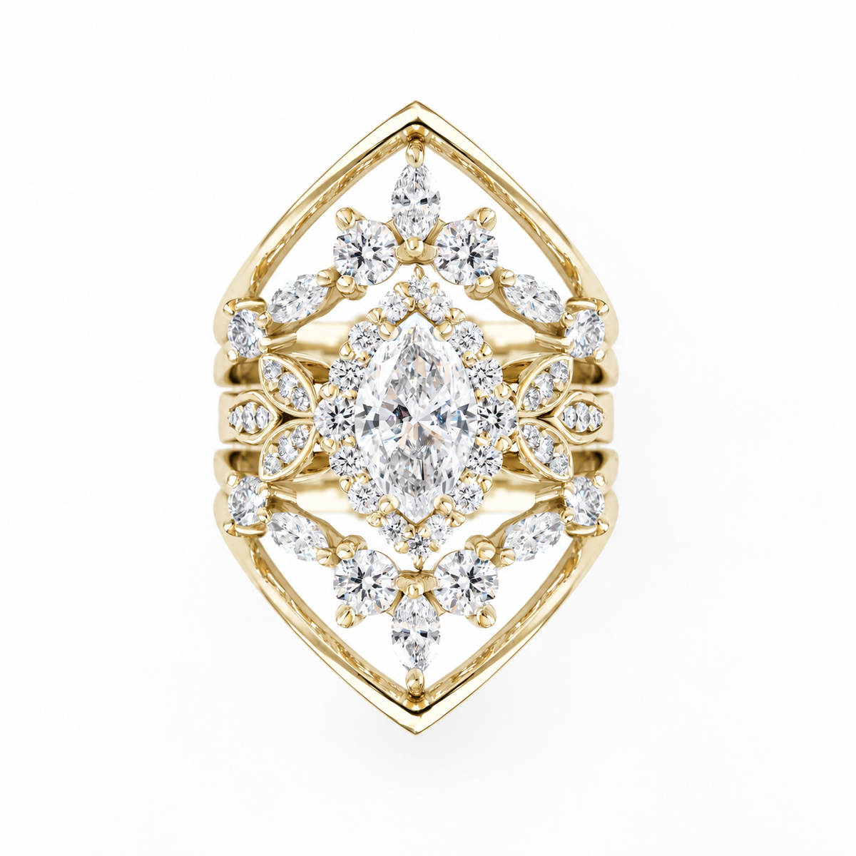 Marquise Diamond Five Ring Engagement Set  Minimal Lily
