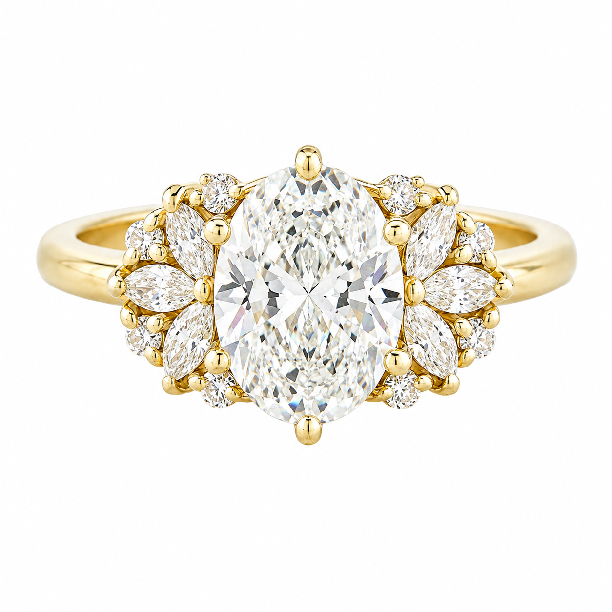 1CT oval diamond unique engagement ring yellow gold Rosalia 