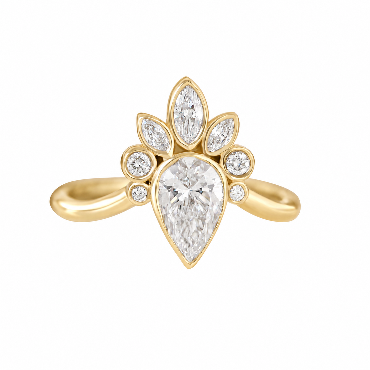 1 Carat Pear Diamond all Bezel Set Engagement Ring Haley