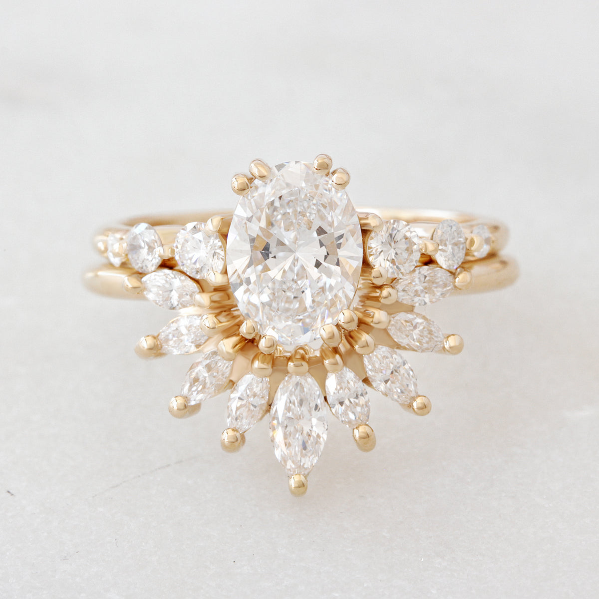 Oval Diamond Engagement Ring with Two Marquise Diamonds Wrap Rings, Three Ring Set, Sunburst and Candy pop