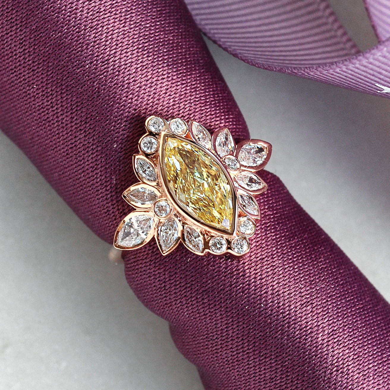 1ct Marquise Canary Yellow Lab Grown Diamond Bezel Statement Engagement Ring - Alicent