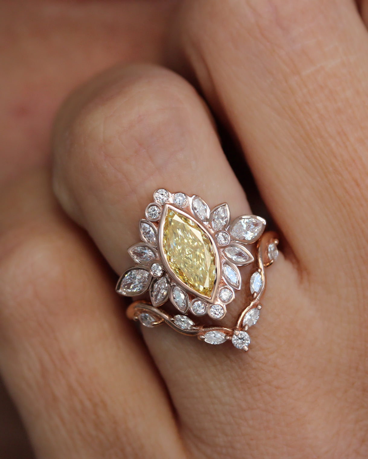 1ct Marquise Canary Yellow Lab Grown Diamond Bezel Statement Engagement Ring - Alicent