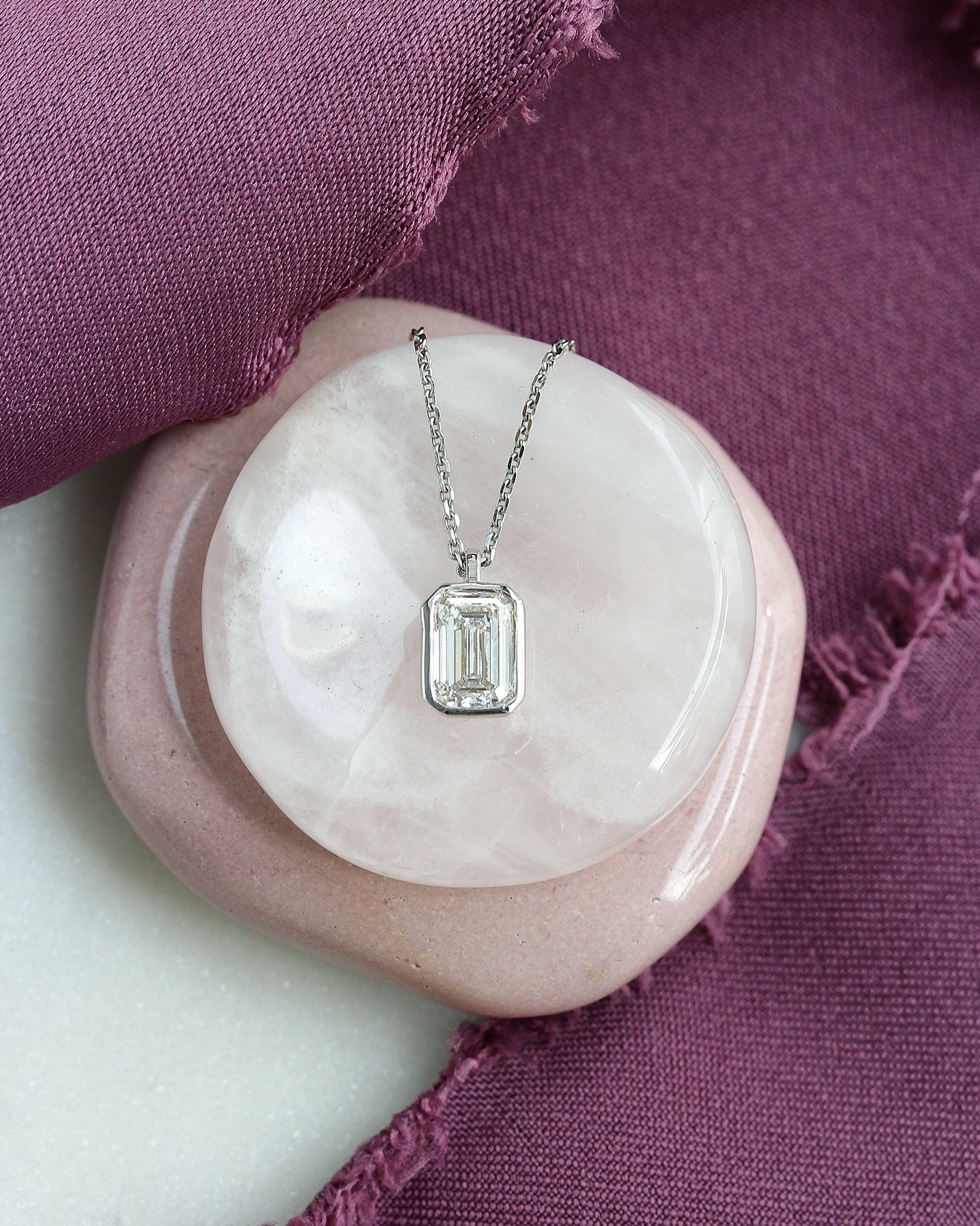 1ct Emerald Cut Lab Grown Diamond Bezel Set Pendant Necklace, bezet setting, emerald cut diamond,pendant, modern, elegant, minimal, confortable, low profile