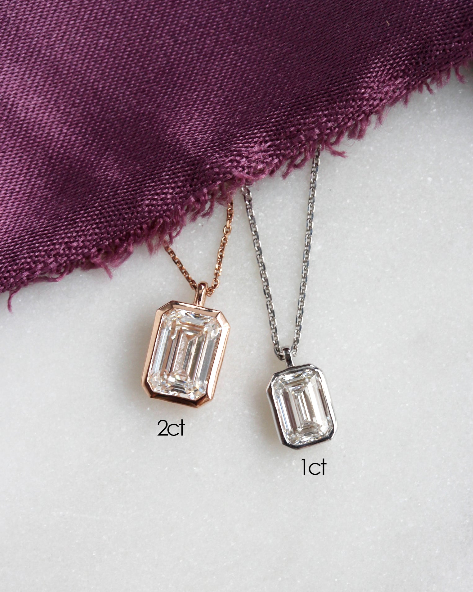1ct Emerald Cut Lab Grown Diamond Bezel Set Pendant Necklace, bezet setting, emerald cut diamond,pendant, modern, elegant, minimal, confortable, low profile
