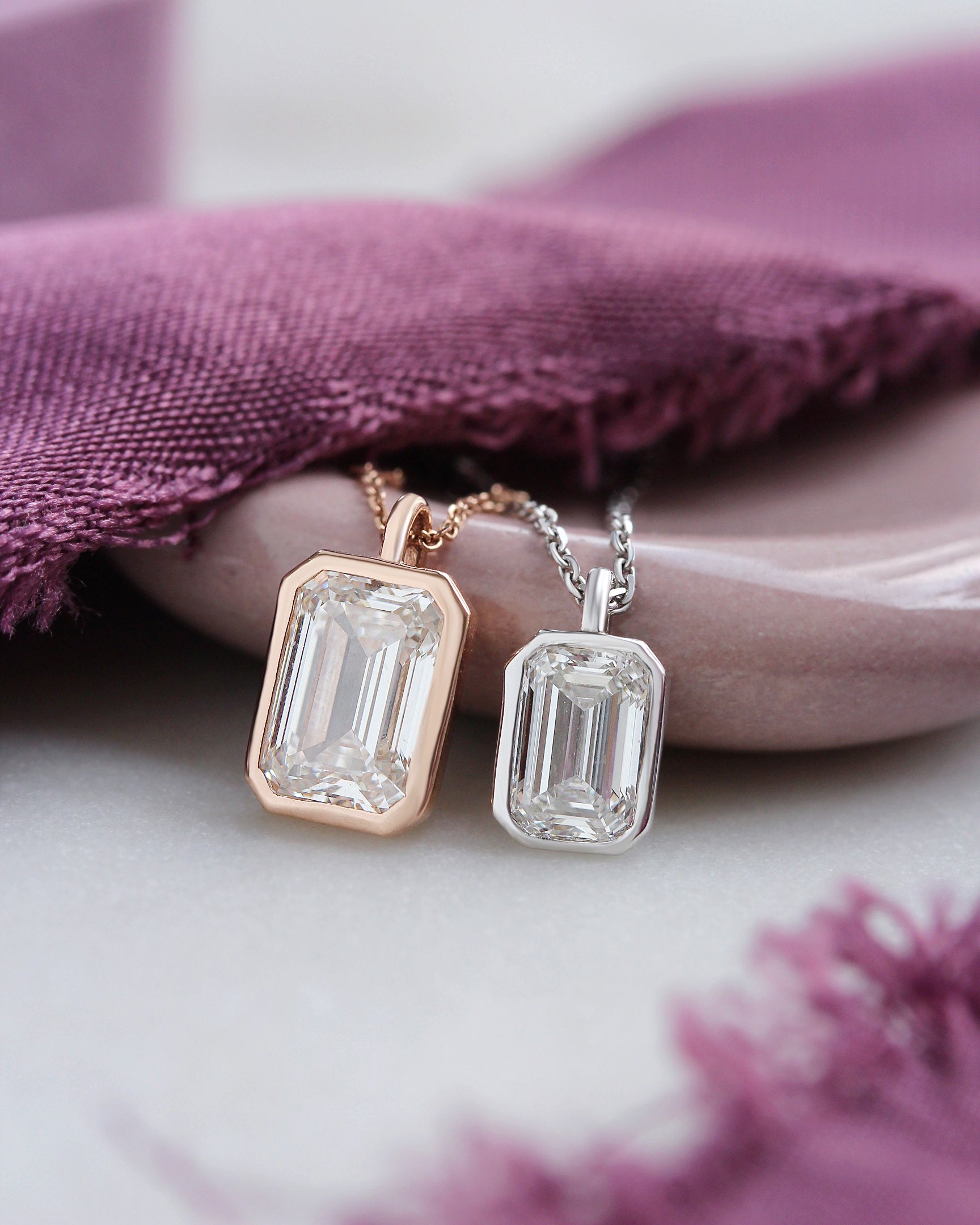 1ct Emerald Cut Lab Grown Diamond Bezel Set Pendant Necklace, bezet setting, emerald cut diamond,pendant, modern, elegant, minimal, confortable, low profile